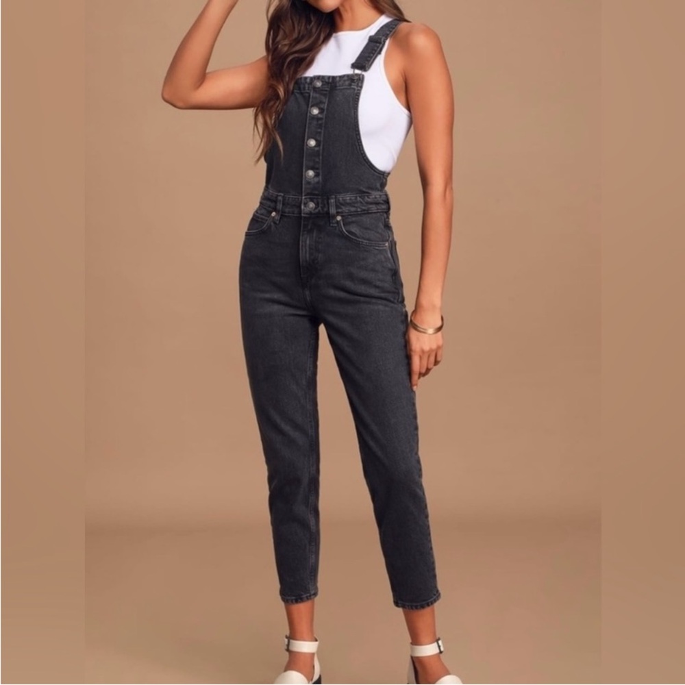 We The Free Shelby Washed Black Denim Overalls Jeans Size 26
